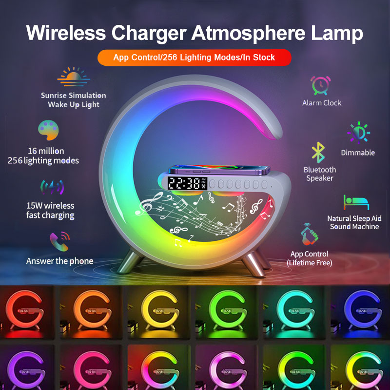 مصباح LED ذكي على شكل G مع سماعة بلوتوث وشاحن لاسلكي | New Intelligent G Shaped LED Lamp Bluetooth Speaker Wireless Charger