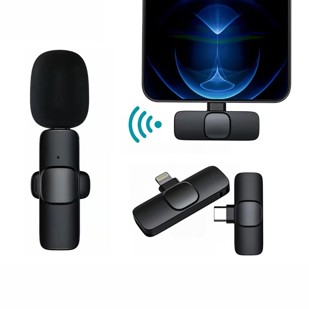ميكروفون لافالير لاسلكي محمول للتسجيل الصوتي والمرئي | Wireless Lavalier Microphone Portable Audio Video Recording Mini Mic