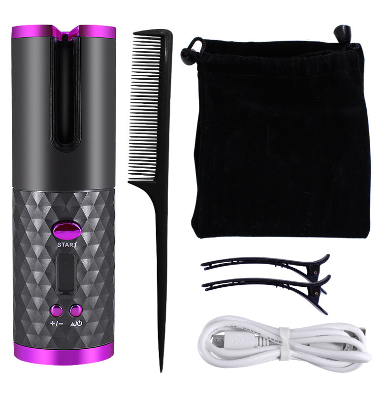 جهاز تجعيد الشعر التلقائي القابل للشحن | Rechargeable Automatic Hair Curler Women - LCD Display, Ceramic, Cordless