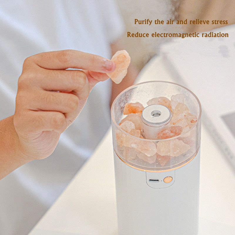Air Humidifier Crystal Salt Stone Desktop Aromatherapy Essential Oil Ultrasonic Diffuser With LED Lamp | جهاز ترطيب الهواء بحجر الملح البلوري مع زيوت عطرية وإضاءة LED