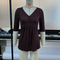 قميص صيفي بياقة V ولون سادة | Summer Pure Color Tight Casual Waist Tight V-neck Pullover Top