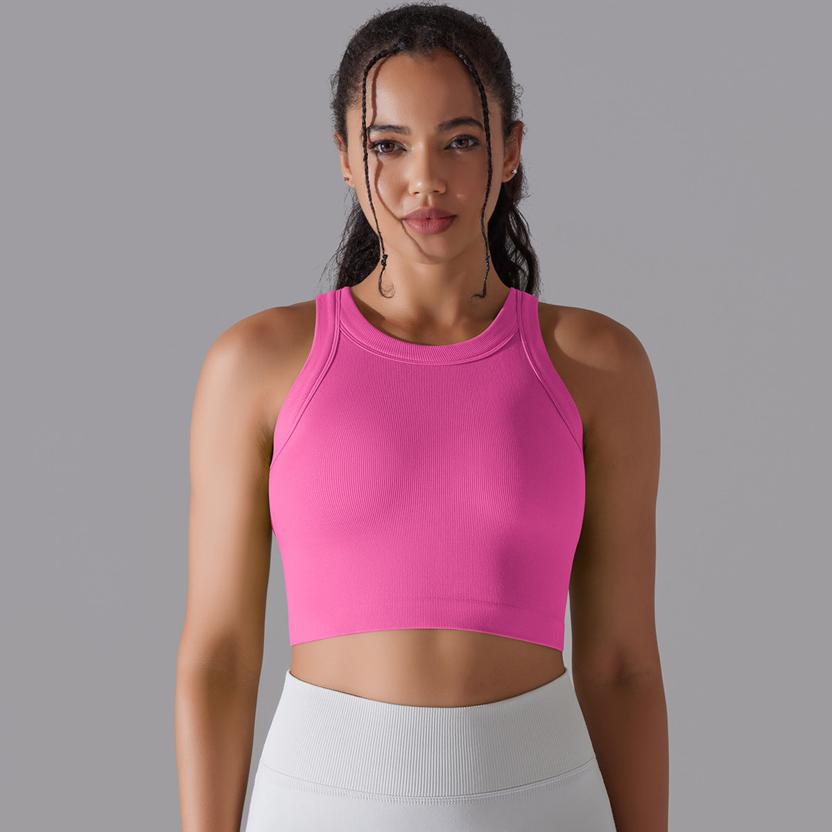 قميص رياضي نسائي بدون أكمام محبوك سلس | Women's Sleeveless Vest Running Fitness Seamless Knitted Sports Top
