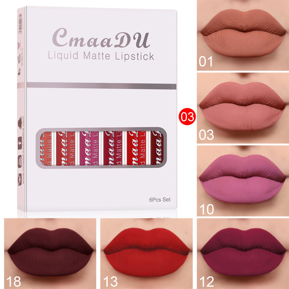 6 علب أحمر شفاه مطفي مقاوم للماء طويل الأمد | 6 Boxes Matte Non-stick Cup Waterproof Lipstick Long Lasting Lip Gloss