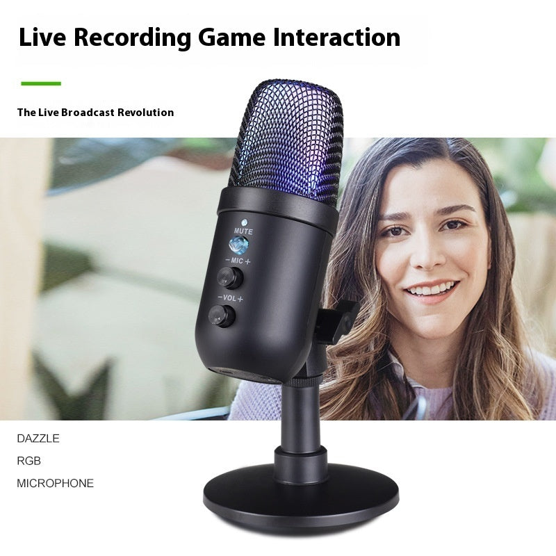 مايكروفون USB بإضاءة RGB للألعاب والكاراوكي والبث المباشر | USB RGB Microphone for Gaming Karaoke Live Streaming Mobile Computer