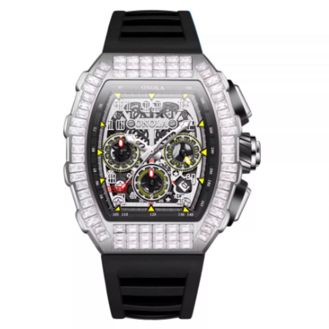 ساعة رجالية فاخرة مربعة بالماس ونقش النجوم | Men's Luxury Square Diamond Watch With Star Pattern