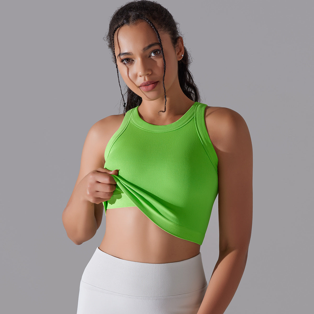 قميص رياضي نسائي بدون أكمام محبوك سلس | Women's Sleeveless Vest Running Fitness Seamless Knitted Sports Top