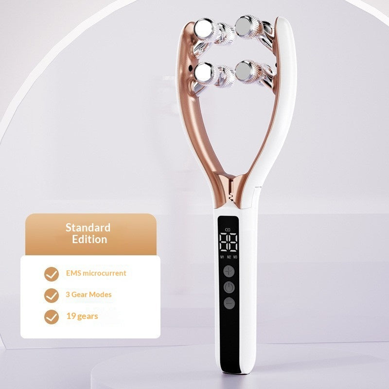 رولر EMS المنزلي بتيار ميكرو كهربائي ذكي بالموجتين الأحمر والأزرق لشد الوجه | Home V-Roller EMS Microcurrent Electric Smart Red And Blue Dual-Wave Roller Face Slimming Lifting
