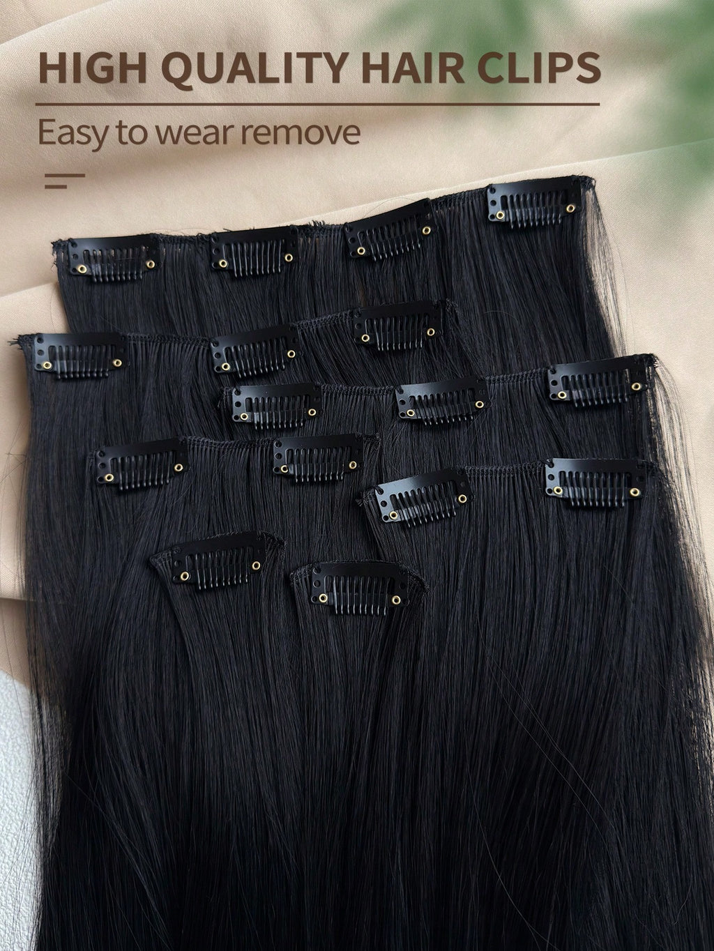 ZURO 16 Clips 22 Inch 7Pcs Black Straight Synthetic Hair Extensions for Women ZURO 16 مشبك – 22 إنش – 7 قطع – وصلات شعر صناعية مستقيمة سوداء للنساء