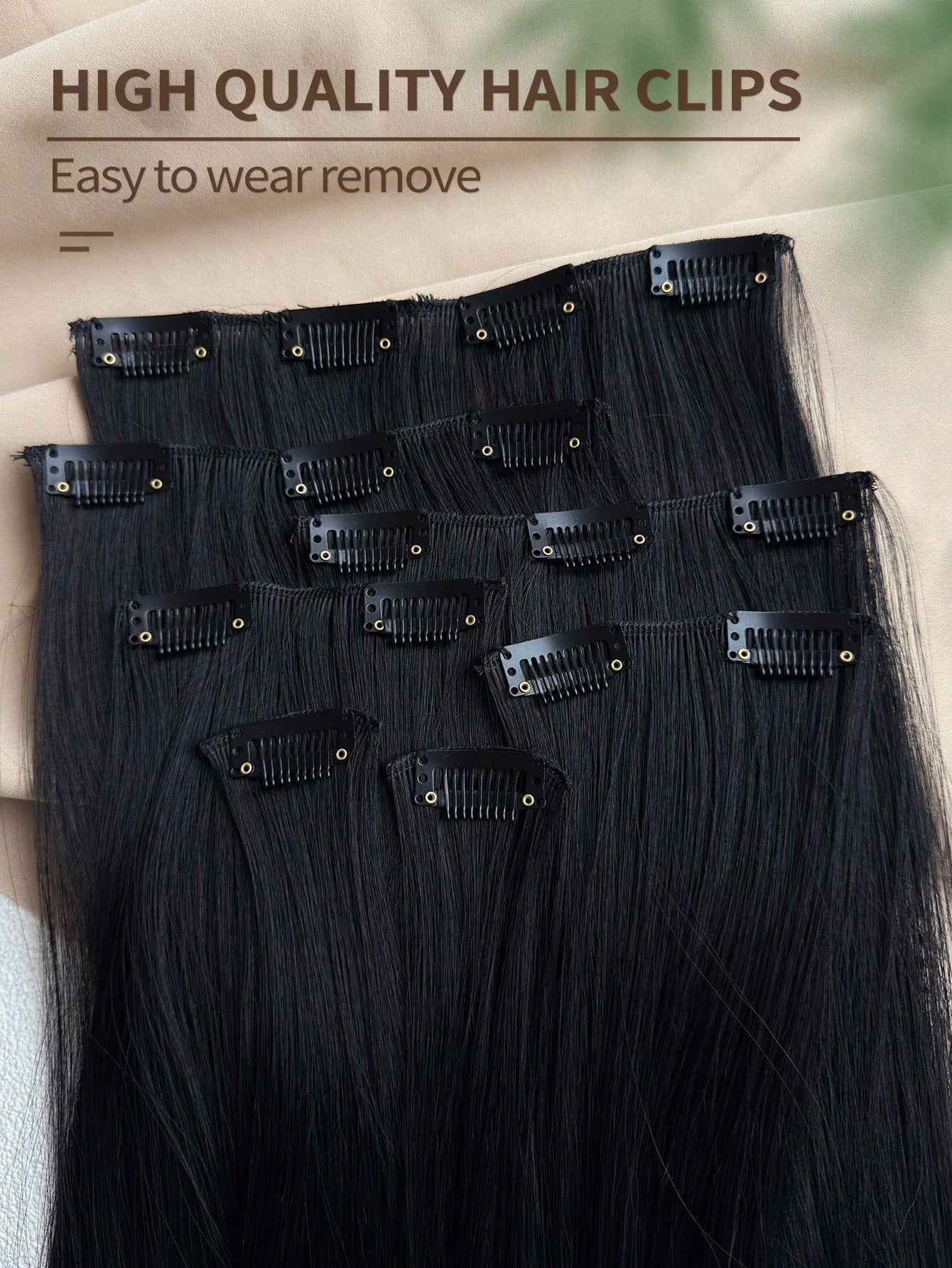 ZURO 16 Clips 22 Inch 7Pcs Black Straight Synthetic Hair Extensions for Women ZURO 16 مشبك – 22 إنش – 7 قطع – وصلات شعر صناعية مستقيمة سوداء للنساء
