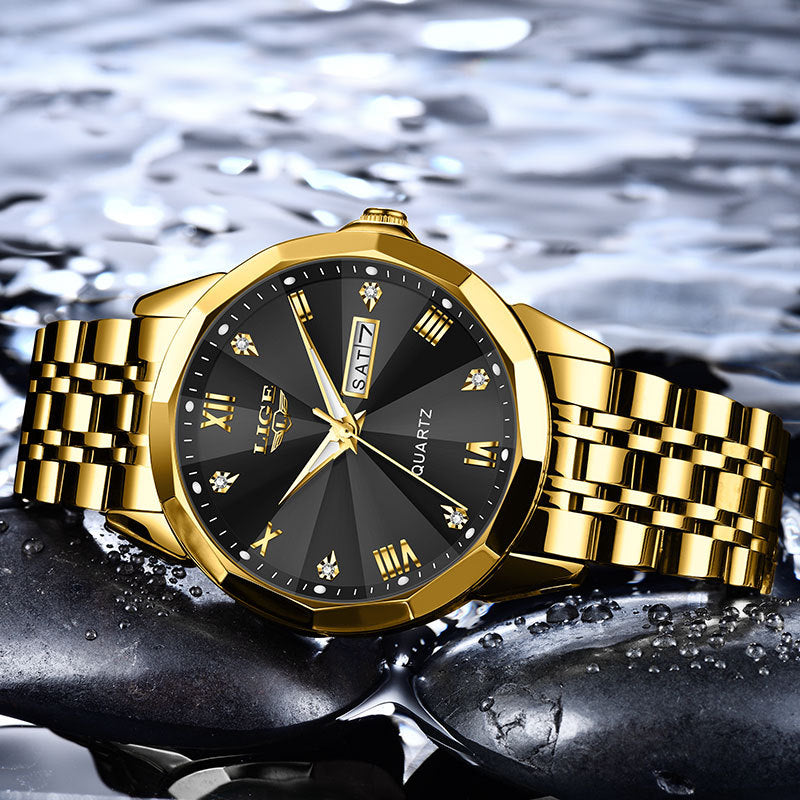 ساعة رجالية كوارتز مضيئة بتقويمين مقاومة للماء | Mens Dual-calendar Waterproof Luminous Quartz Watch