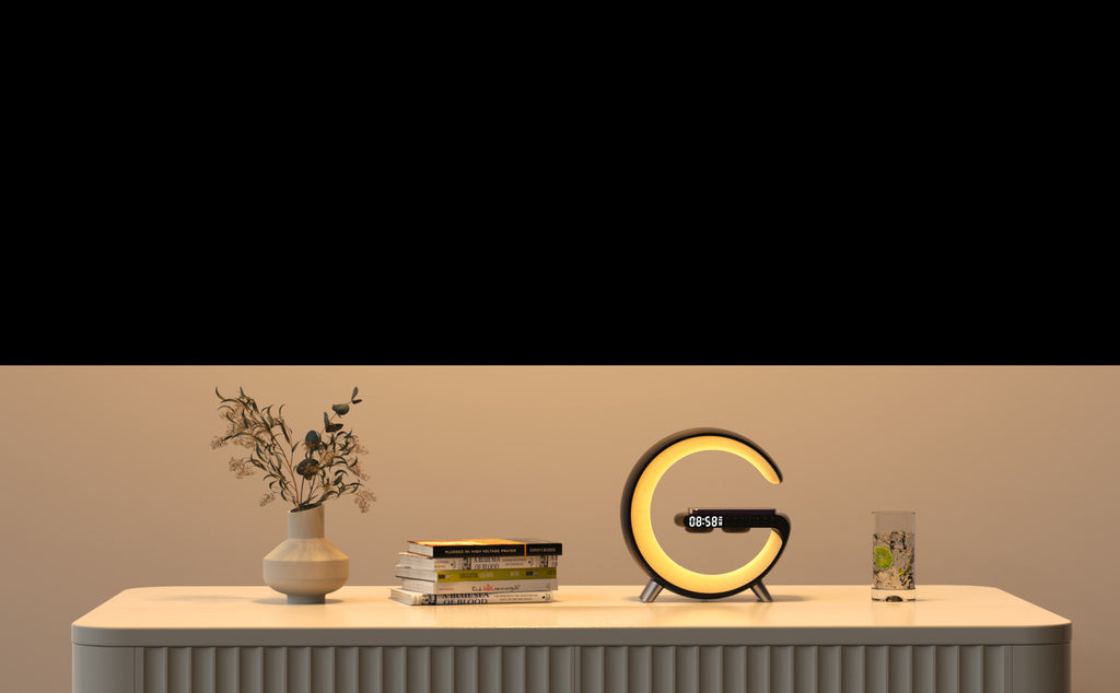 مصباح LED ذكي على شكل G مع سماعة بلوتوث وشاحن لاسلكي | New Intelligent G Shaped LED Lamp Bluetooth Speaker Wireless Charger