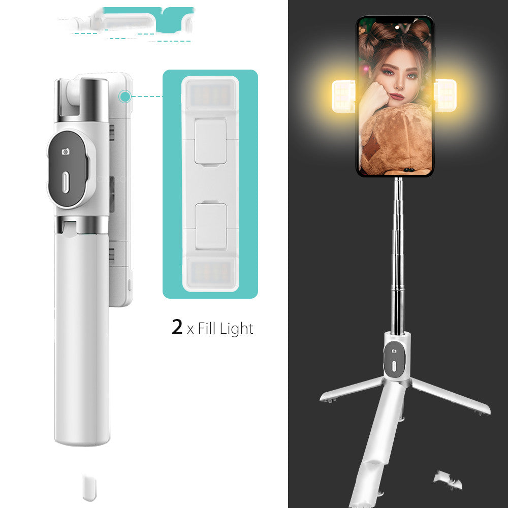 Compatible with Apple, Bluetooth Fill Light Selfie Stick Mobile Phone Integrated Tripod | عصا سيلفي بلوتوث مع إضاءة تصوير حامل ثلاثي متكامل للهواتف