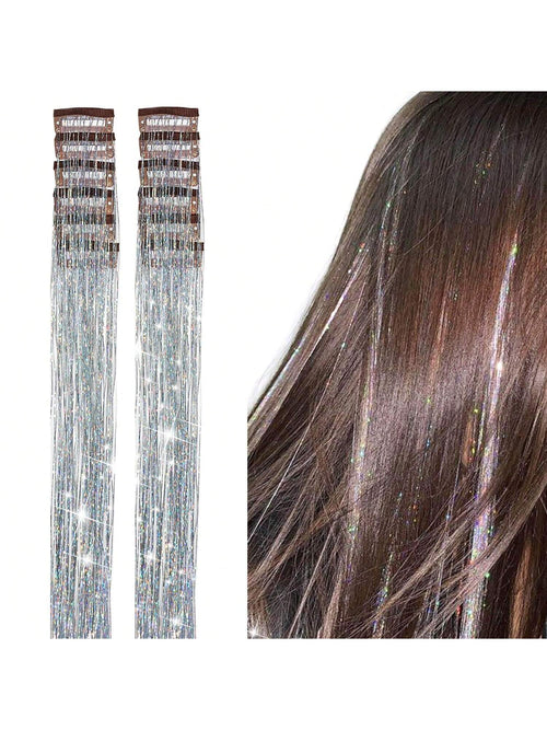 6Pcs Shiny Hair Clips, 23.6 Inch Sequin Hair Clips, Heat Resistant Shiny Fairy Hair Accessories Set, Suitable for Women (Silver)