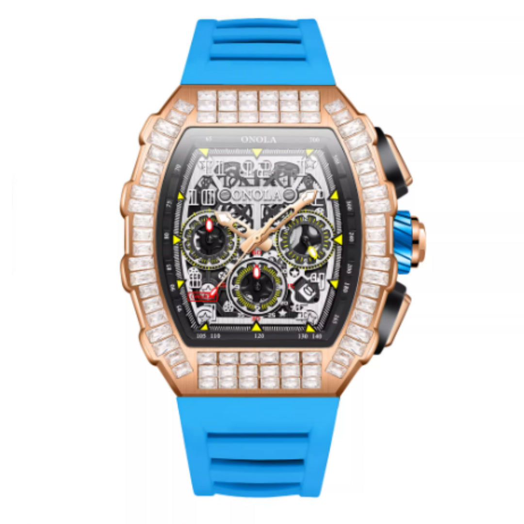 ساعة رجالية فاخرة مربعة بالماس ونقش النجوم | Men's Luxury Square Diamond Watch With Star Pattern