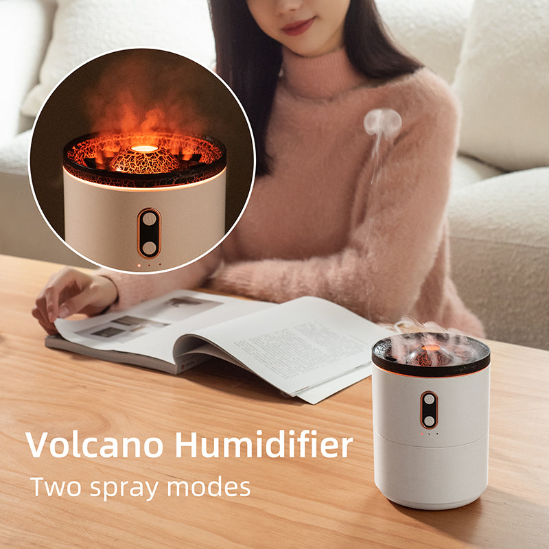 Volcanic Flame Aroma Essential Oil Diffuser USB Portable Jellyfish Air Humidifier Night Light Lamp | موزع زيوت عطرية بلهب بركاني مرطب هواء محمول بإضاءة ليلية