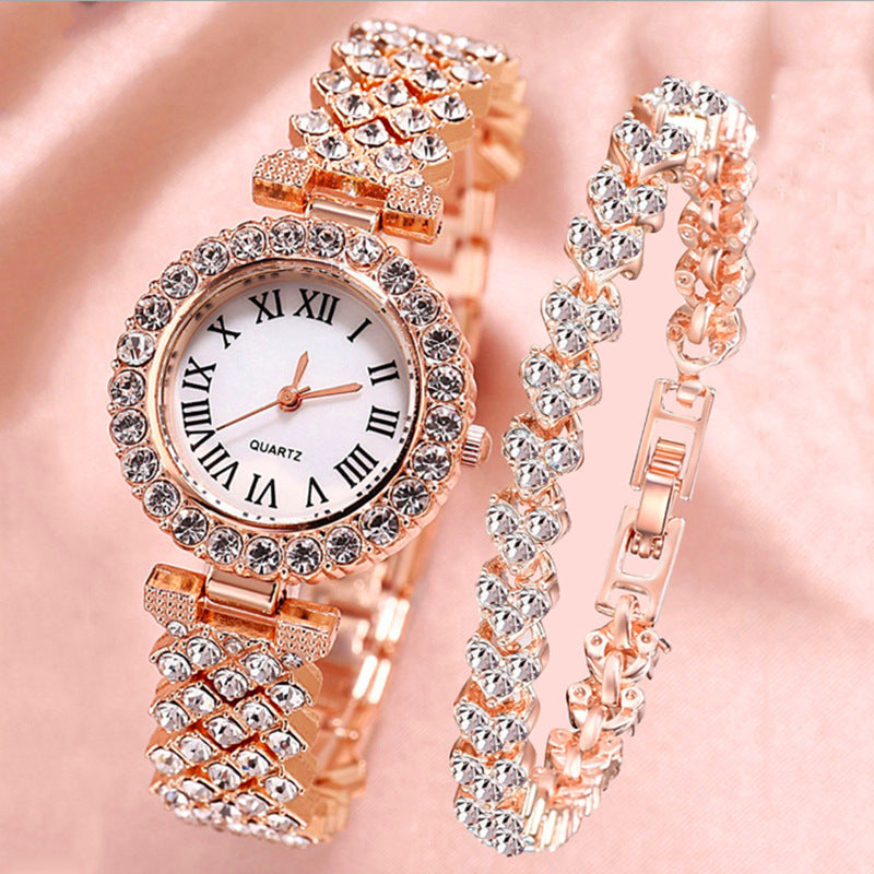 ساعة نسائية عصرية بتصميم روماني مرصعة بالماس | Fashionable Roman-Style Diamond-Encrusted Womens Watch