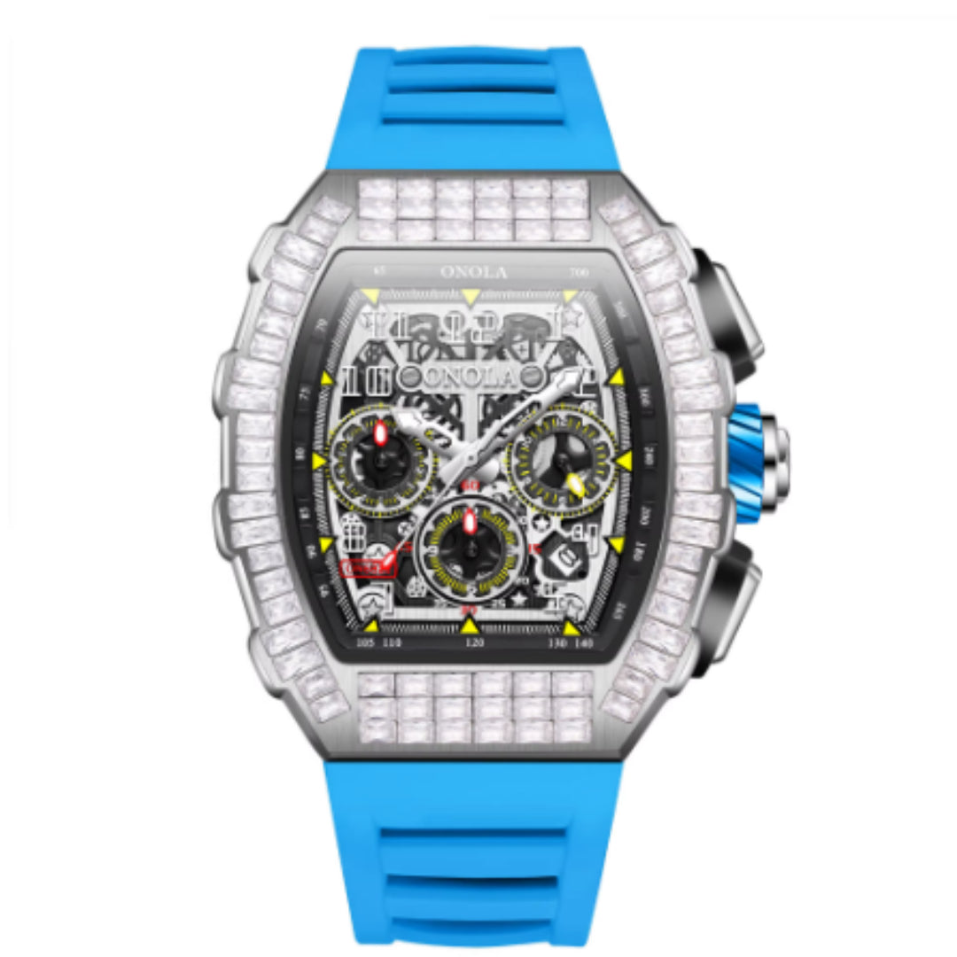 ساعة رجالية فاخرة مربعة بالماس ونقش النجوم | Men's Luxury Square Diamond Watch With Star Pattern
