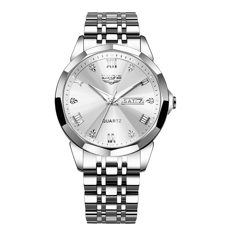 ساعة رجالية كوارتز مضيئة بتقويمين مقاومة للماء | Mens Dual-calendar Waterproof Luminous Quartz Watch