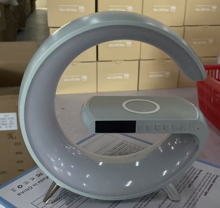 مصباح LED ذكي على شكل G مع سماعة بلوتوث وشاحن لاسلكي | New Intelligent G Shaped LED Lamp Bluetooth Speaker Wireless Charger