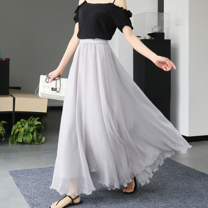 تنورة طويلة شبكية عالية الخصر واسعة | Womens Mesh High-waist Full-skirted Long Skirt
