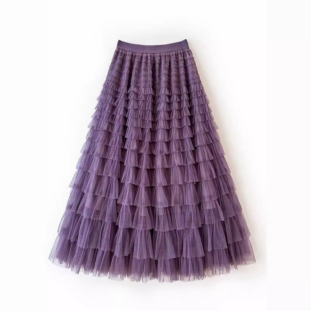 تنورة شبكية نسائية بطبقات للربيع | New Mesh Cake Skirt For Women Spring Style