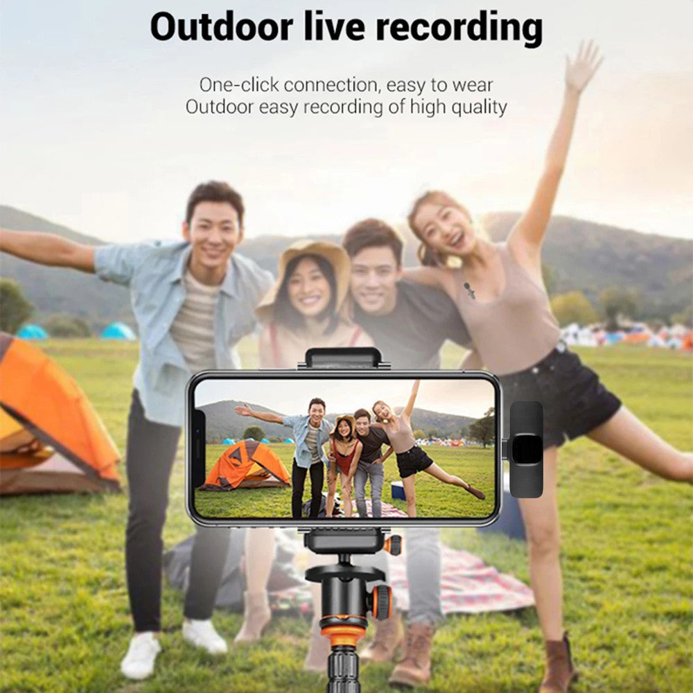 ميكروفون لافالير لاسلكي محمول للتسجيل الصوتي والمرئي | Wireless Lavalier Microphone Portable Audio Video Recording Mini Mic