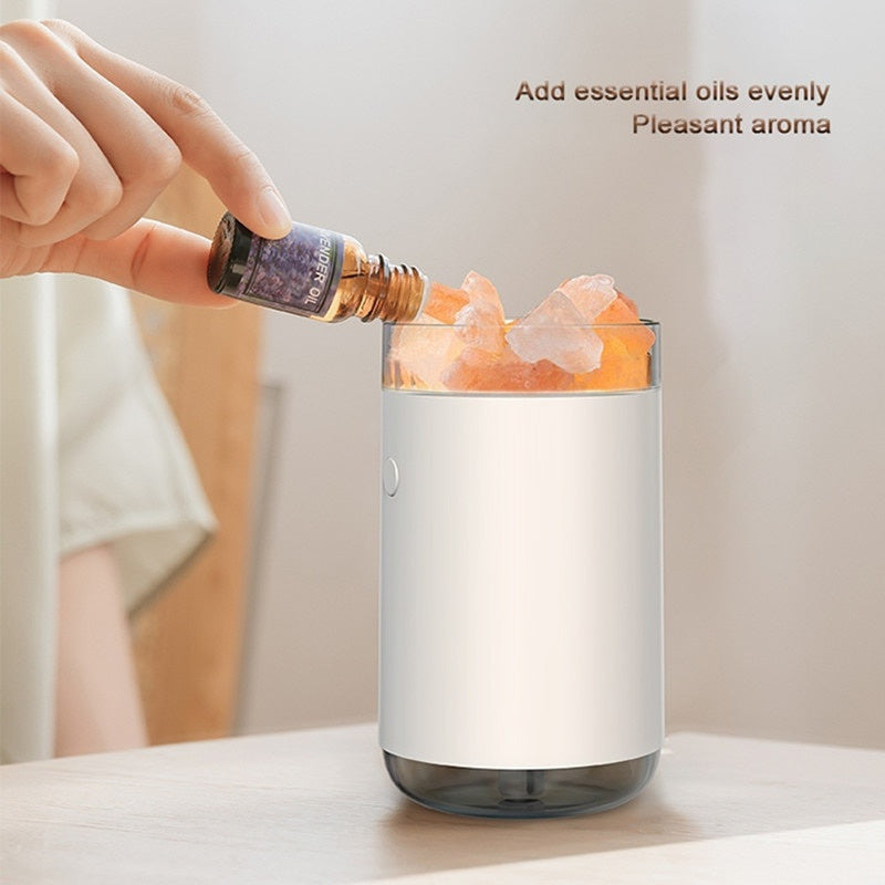 Air Humidifier Crystal Salt Stone Desktop Aromatherapy Essential Oil Ultrasonic Diffuser With LED Lamp | جهاز ترطيب الهواء بحجر الملح البلوري مع زيوت عطرية وإضاءة LED