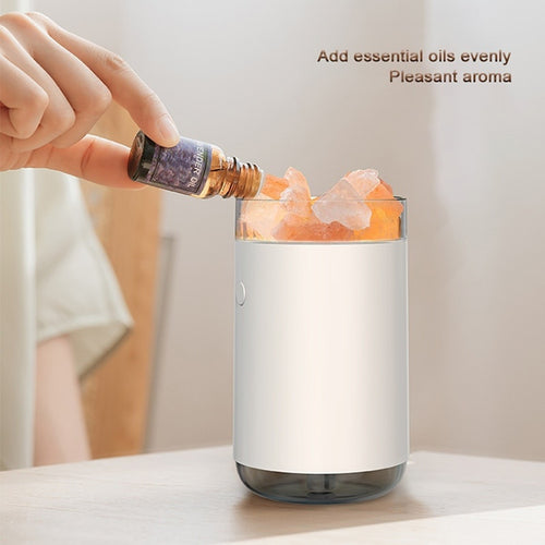 Air Humidifier Crystal Salt Stone Desktop Aromatherapy Essential Oil Ultrasonic Diffuser With LED Lamp | جهاز ترطيب الهواء بحجر الملح البلوري مع زيوت عطرية وإضاءة LED