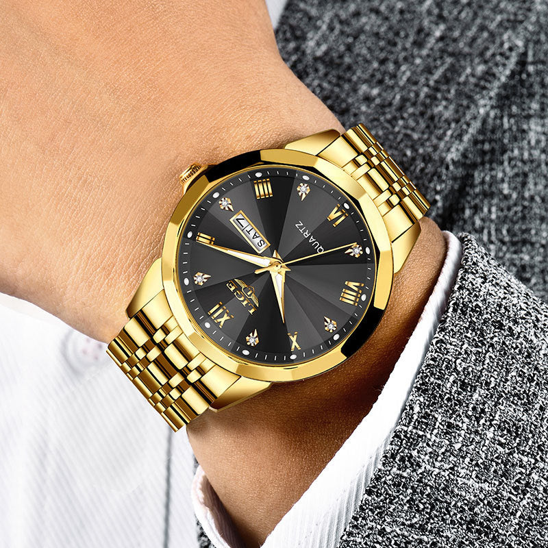 ساعة رجالية كوارتز مضيئة بتقويمين مقاومة للماء | Mens Dual-calendar Waterproof Luminous Quartz Watch