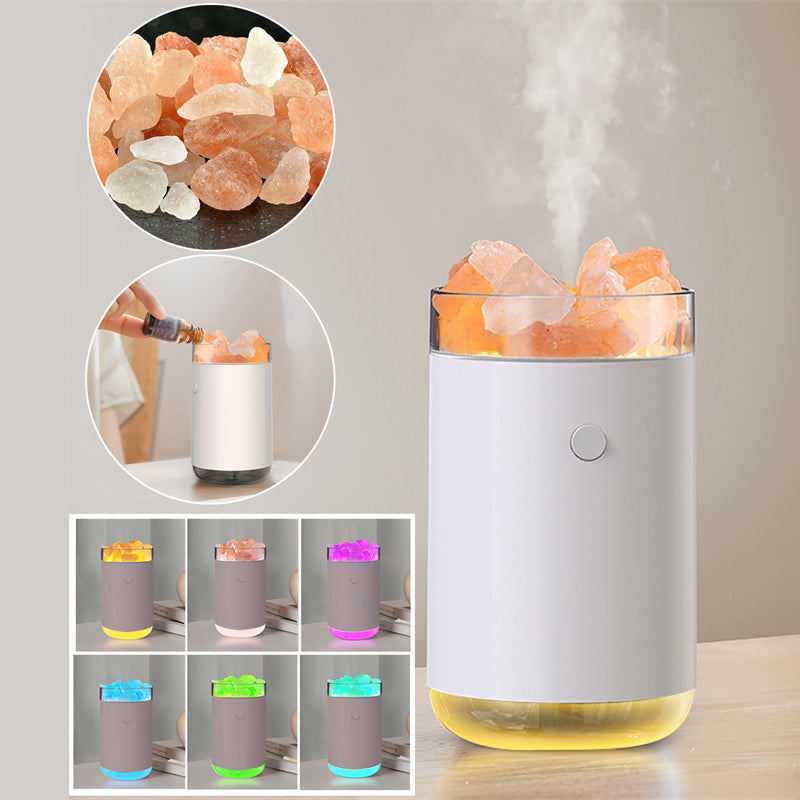 Air Humidifier Crystal Salt Stone Desktop Aromatherapy Essential Oil Ultrasonic Diffuser With LED Lamp | جهاز ترطيب الهواء بحجر الملح البلوري مع زيوت عطرية وإضاءة LED