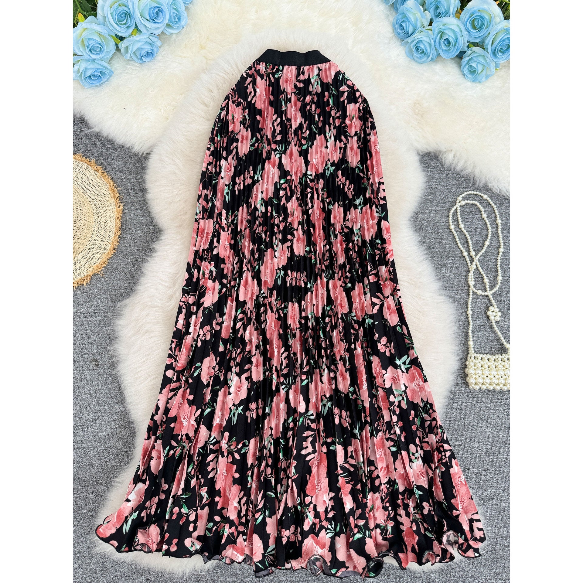 تنورة مطوية مطبوعة عالية الخصر متعددة الاستخدامات | Printed Pleated Skirt For Workwear Versatile And High-waisted