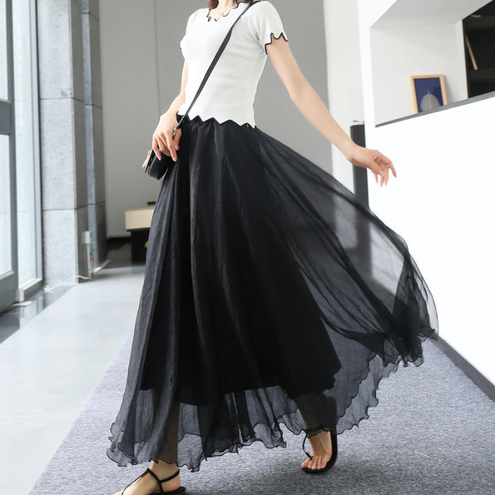 تنورة طويلة شبكية عالية الخصر واسعة | Womens Mesh High-waist Full-skirted Long Skirt