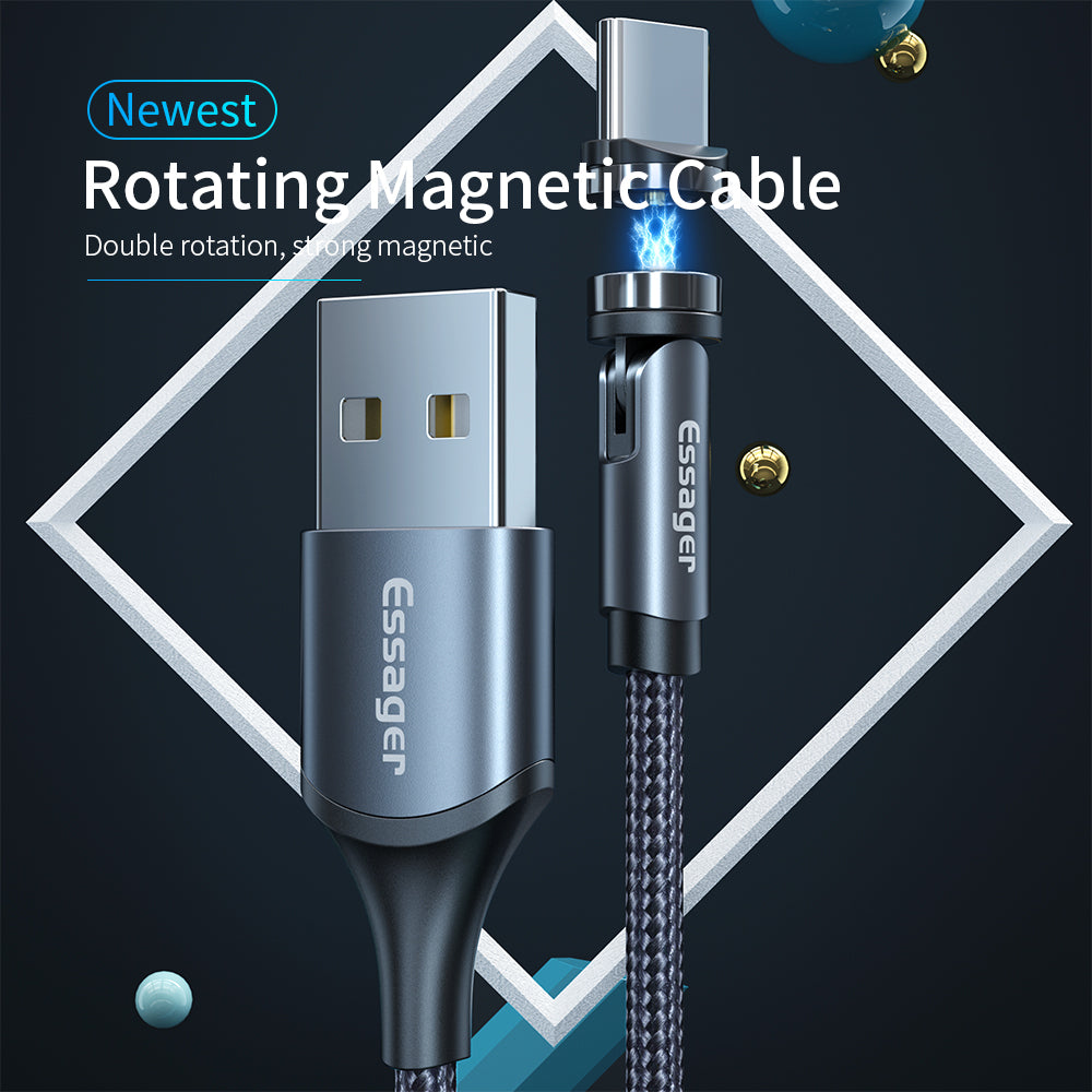 كابل شحن مغناطيسي دوار 360 درجة سريع الشحن | Essager Rotate Magnetic Cable 360 Degree USB Type C Fast Charging