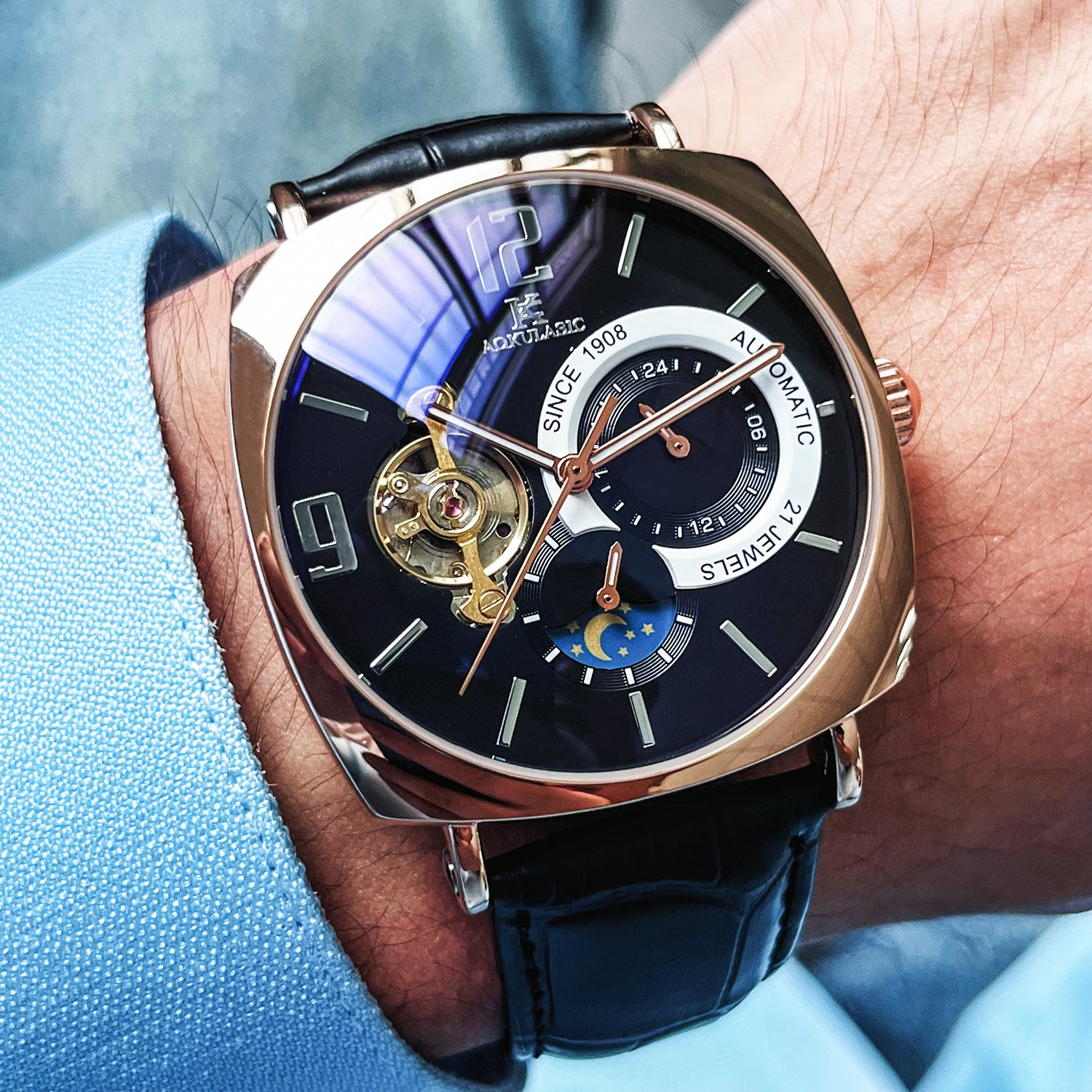ساعة رجالية ميكانيكية أوتوماتيك مربعة كاجوال | Mens Square Fully Automatic Mechanical Watch Casual Mens Wristwatch