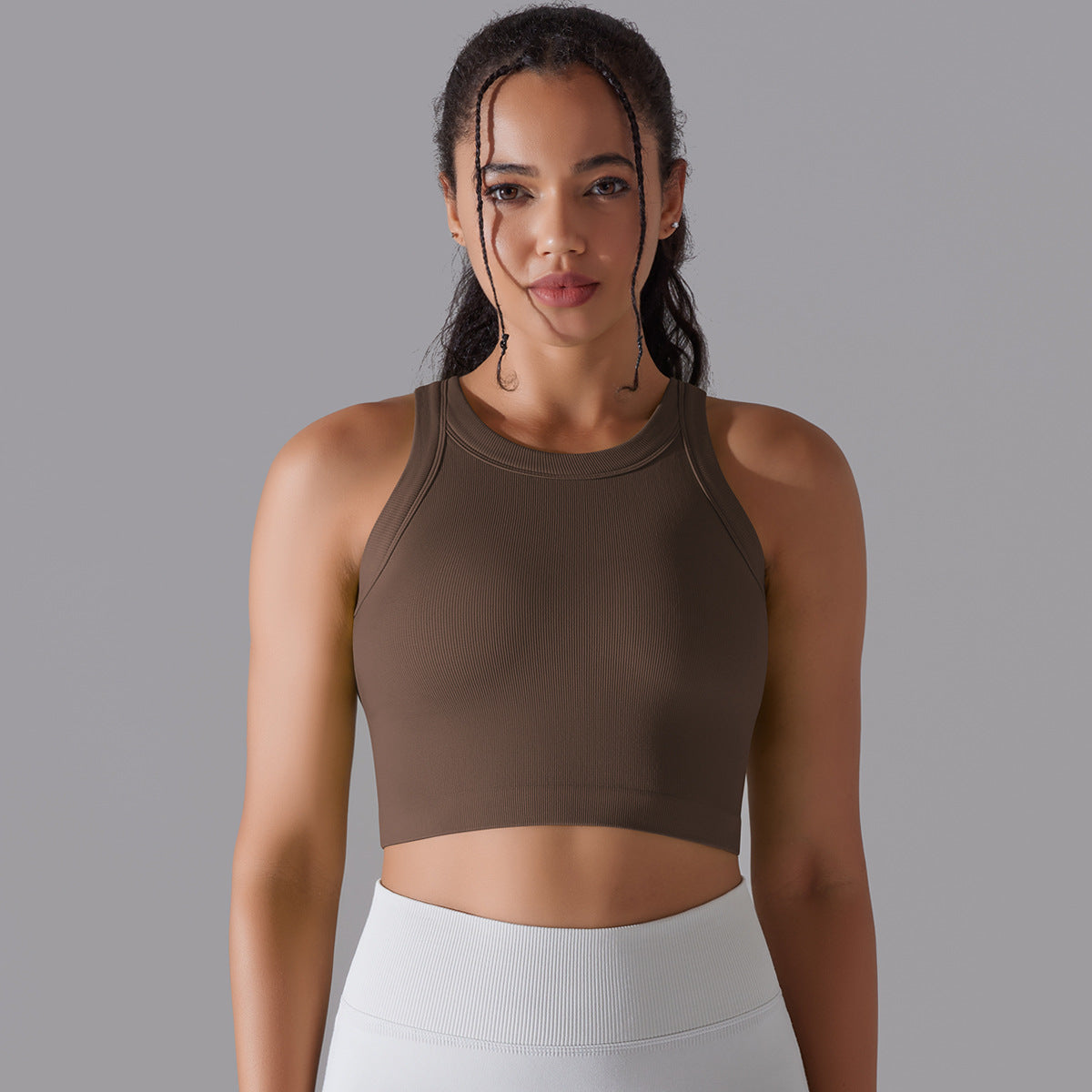 قميص رياضي نسائي بدون أكمام محبوك سلس | Women's Sleeveless Vest Running Fitness Seamless Knitted Sports Top