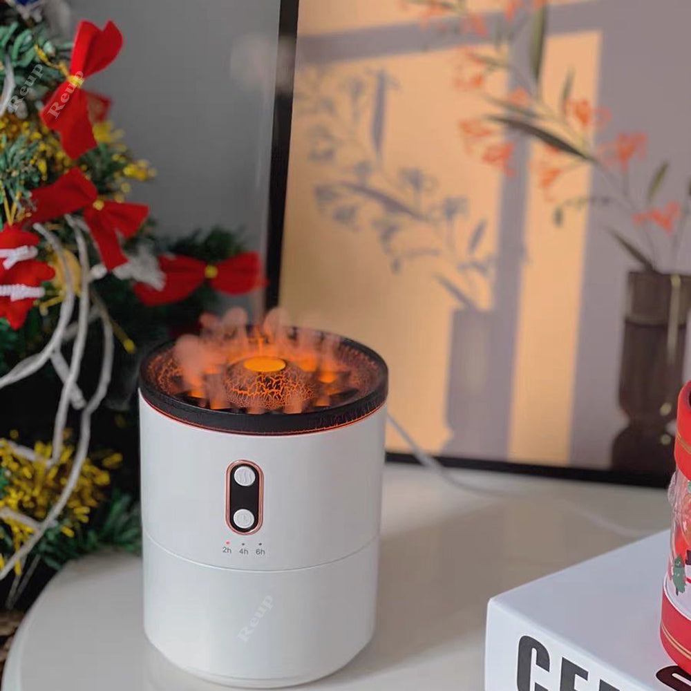 Volcanic Flame Aroma Essential Oil Diffuser USB Portable Jellyfish Air Humidifier Night Light Lamp | موزع زيوت عطرية بلهب بركاني مرطب هواء محمول بإضاءة ليلية