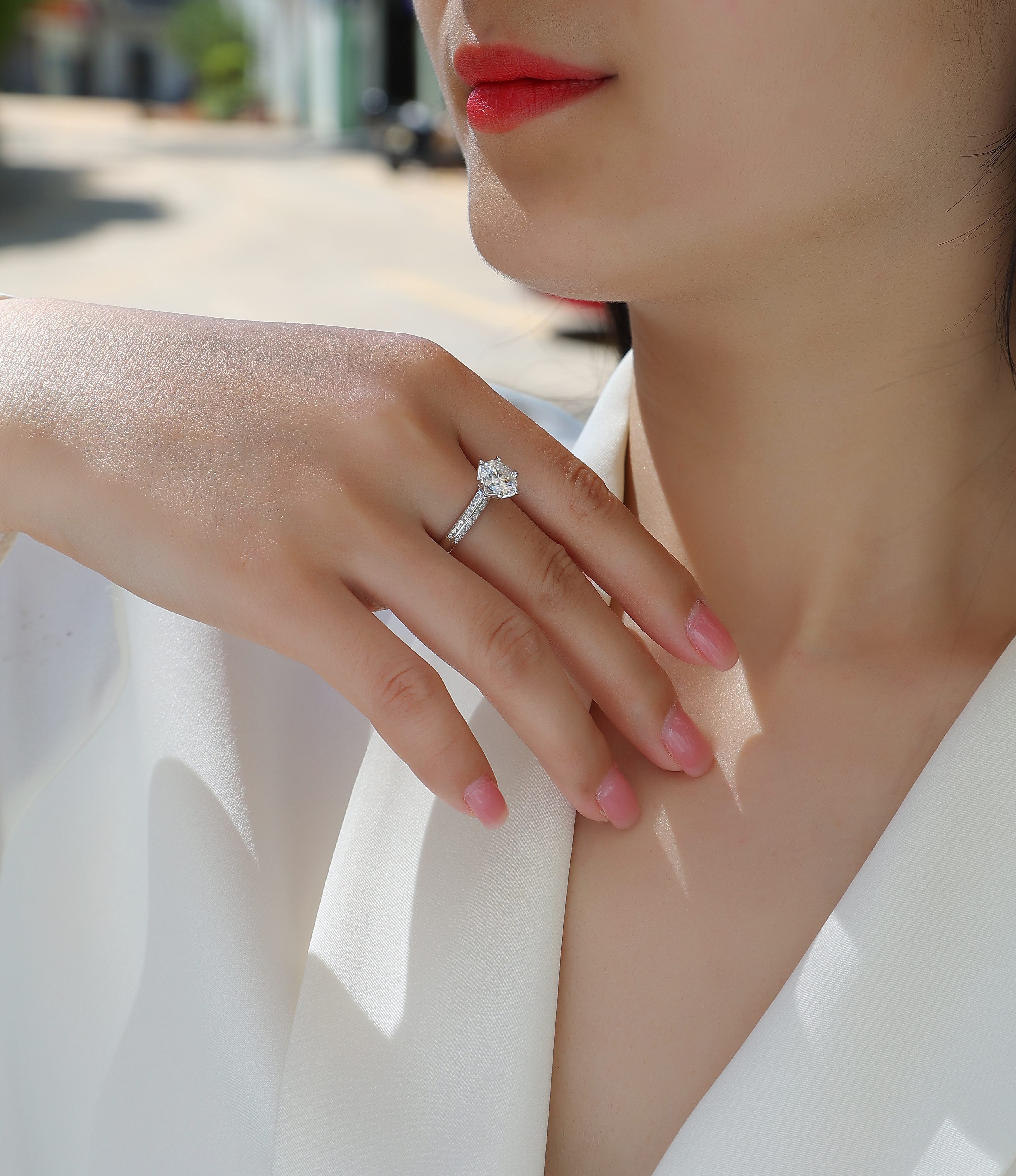 طقم خاتم زفاف موازانيت 2 قيراط فضة S925 مطلي بلاتين | Happiness Like A Flower - 2-Carat Moissanite Wedding Ring Set S925 Platinum-Plated