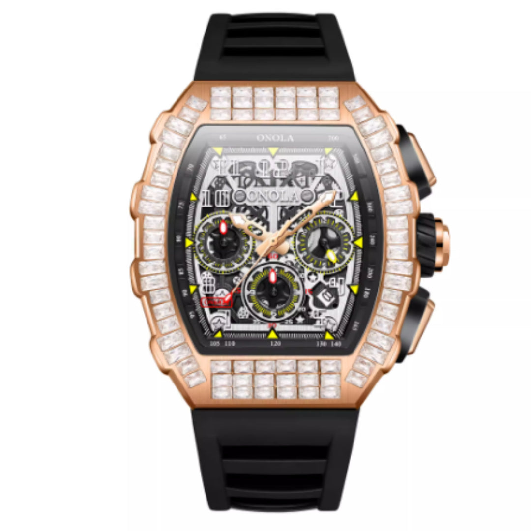 ساعة رجالية فاخرة مربعة بالماس ونقش النجوم | Men's Luxury Square Diamond Watch With Star Pattern
