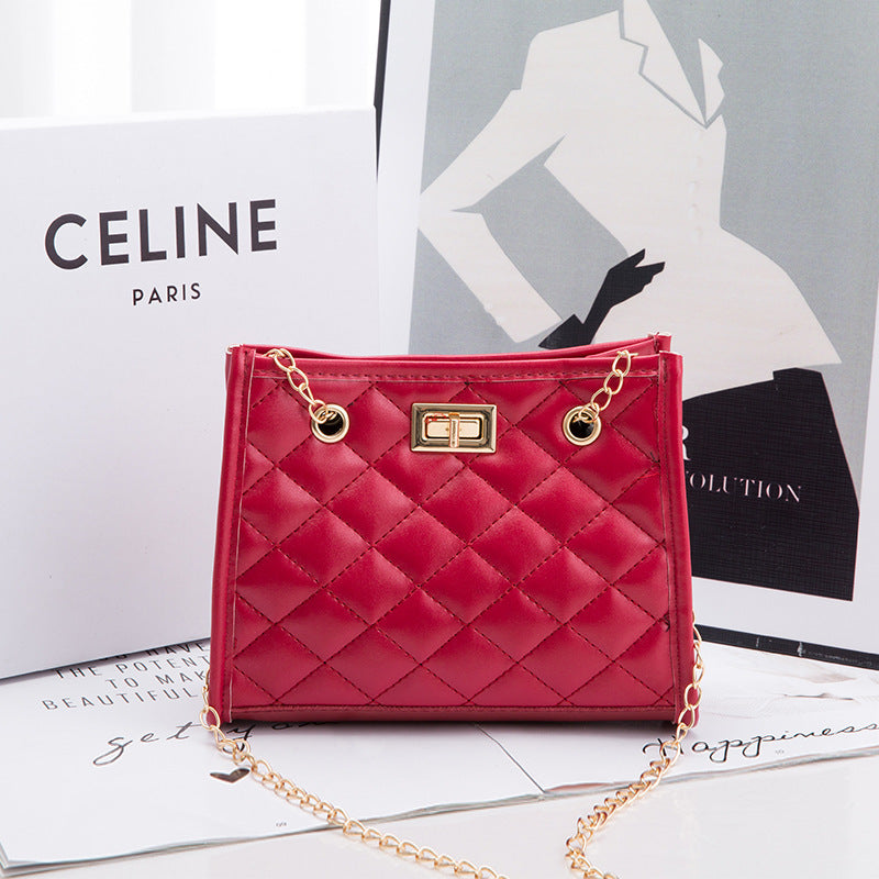 حقيبة كتف صغيرة بسلسلة بخياطة معينية مربعة للنساء | Mini Chain Shoulder Bags Rhombus Sewing Small Square Bags For Women