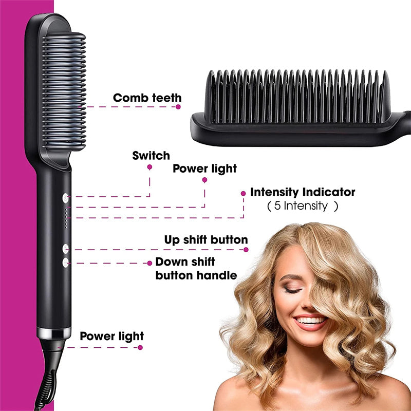 مكواة شعر 2 في 1 مع تجعيد | New 2 In 1 Hair Straightener Hot Comb Curling Tong Electric Hair Brush
