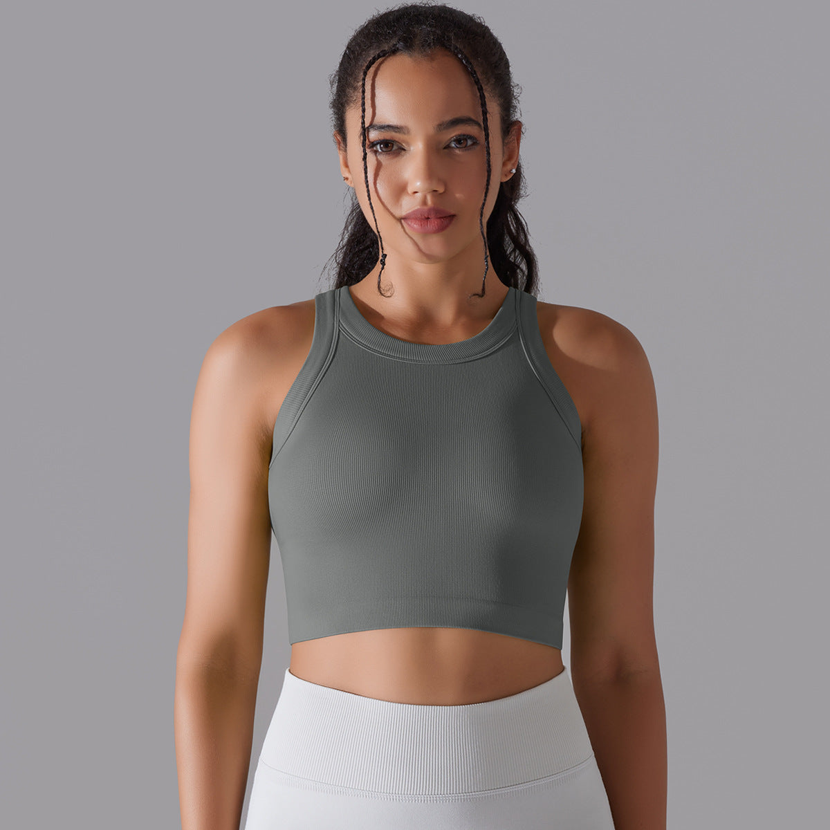 قميص رياضي نسائي بدون أكمام محبوك سلس | Women's Sleeveless Vest Running Fitness Seamless Knitted Sports Top