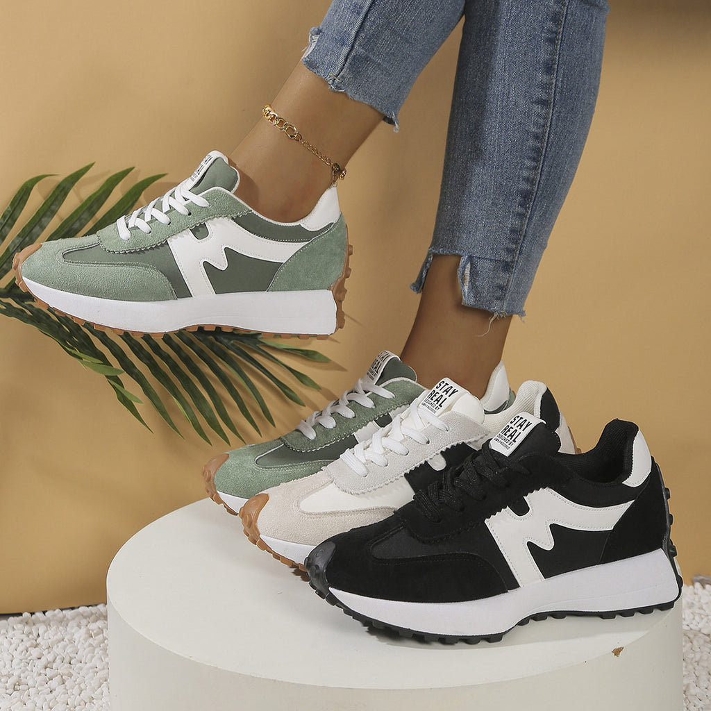 حذاء سنيكرز نسائي كاجوال بنعل سميك برباط | Womens Chunky-Soled Sneakers Lace-up Casual Shoes