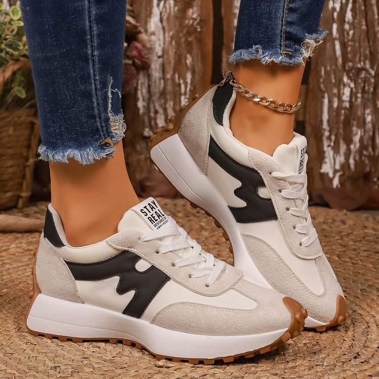 حذاء سنيكرز نسائي كاجوال بنعل سميك برباط | Womens Chunky-Soled Sneakers Lace-up Casual Shoes