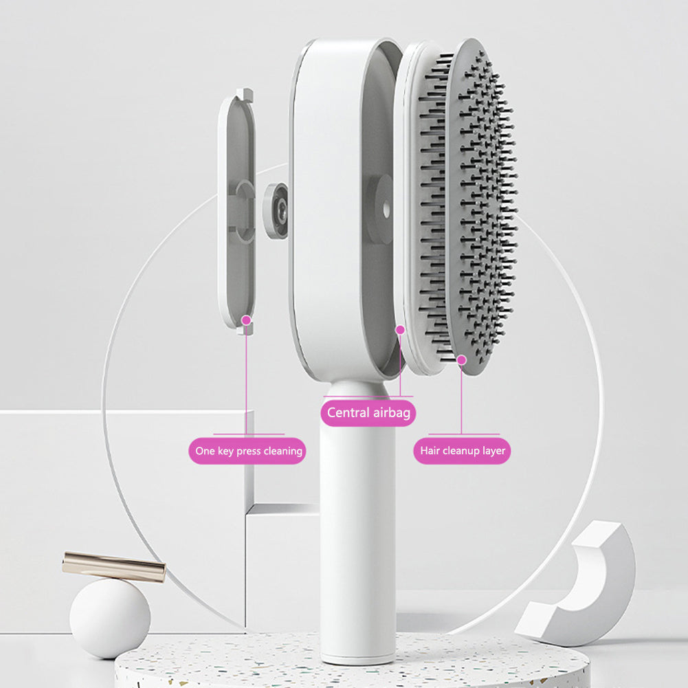 فرشاة شعر ذاتية التنظيف بضغطة واحدة مضادة للكهرباء لمساج فروة الرأس | Self Cleaning Hair Brush One-key Cleaning Anti-Static Airbag Massage Scalp Comb