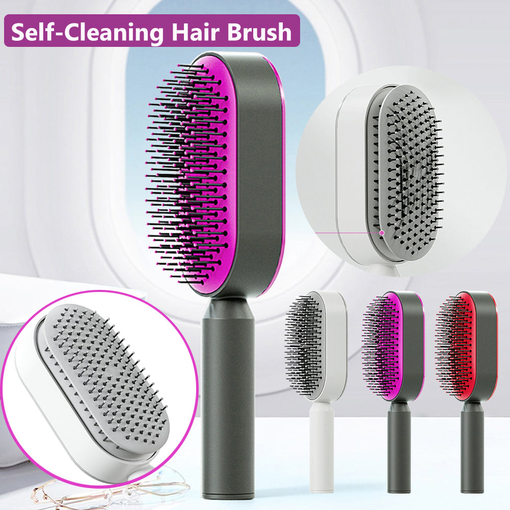 فرشاة شعر ذاتية التنظيف بضغطة واحدة مضادة للكهرباء لمساج فروة الرأس | Self Cleaning Hair Brush One-key Cleaning Anti-Static Airbag Massage Scalp Comb