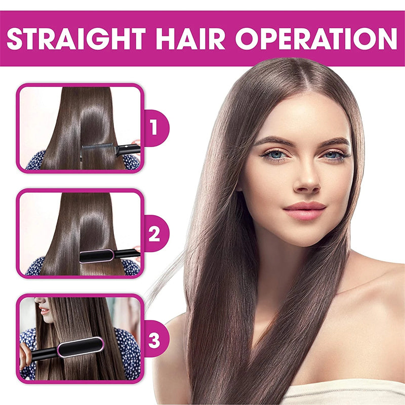 مكواة شعر 2 في 1 مع تجعيد | New 2 In 1 Hair Straightener Hot Comb Curling Tong Electric Hair Brush
