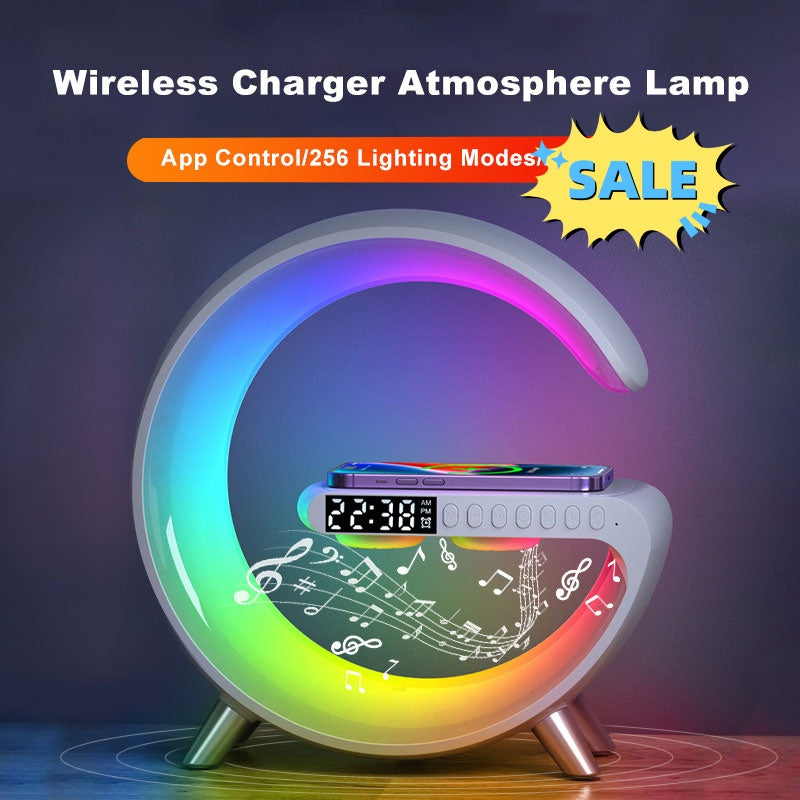 مصباح LED ذكي على شكل G مع سماعة بلوتوث وشاحن لاسلكي | New Intelligent G Shaped LED Lamp Bluetooth Speaker Wireless Charger
