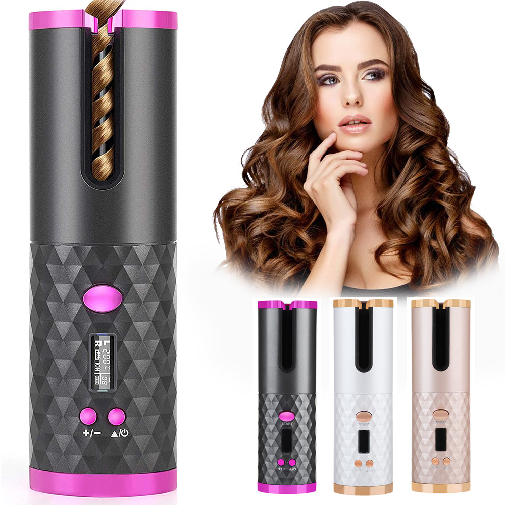 جهاز تجعيد الشعر التلقائي القابل للشحن | Rechargeable Automatic Hair Curler Women - LCD Display, Ceramic, Cordless