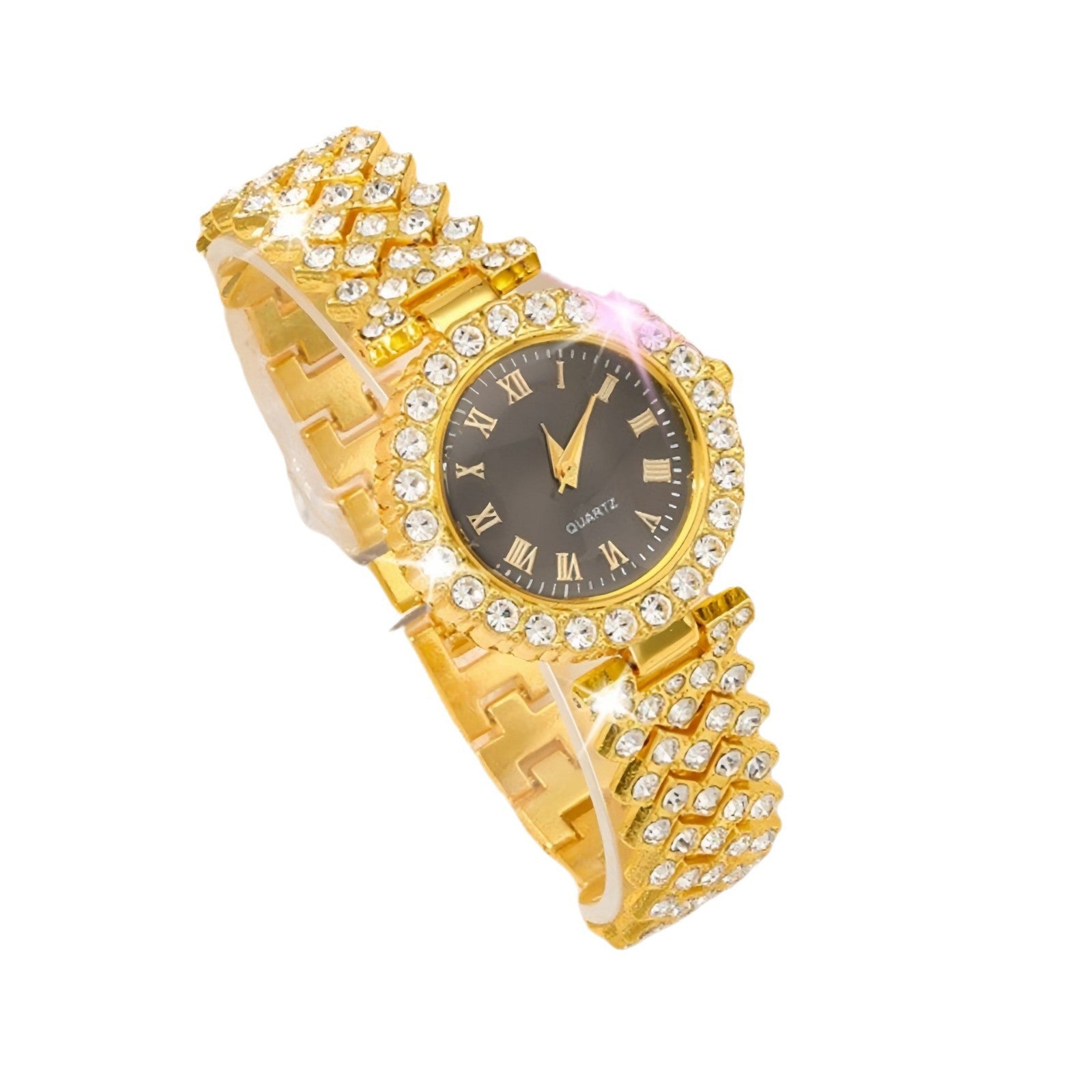 ساعة نسائية عصرية بتصميم روماني مرصعة بالماس | Fashionable Roman-Style Diamond-Encrusted Womens Watch