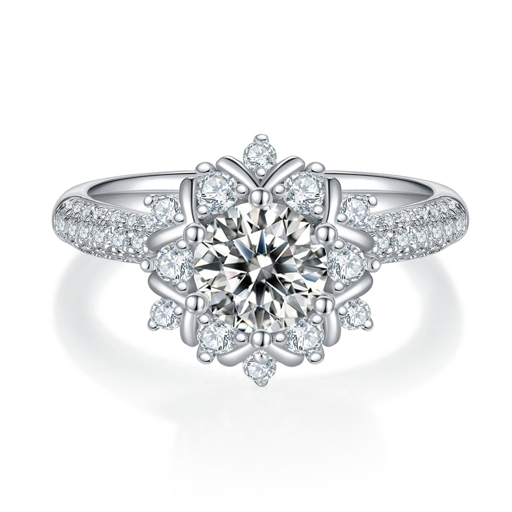 خاتم موسانيت فاخر 1 قيراط من الفضة المطلية بالبلاتين | 1-Carat Luxury Moissanite Silver Ring S925 Platinum Plated